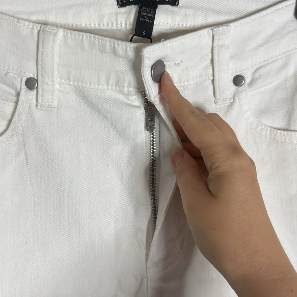 Eileen Fisher Hi-Rise Straight Stretch Denim White Organic Cotton Jeans size 6 - Image 8