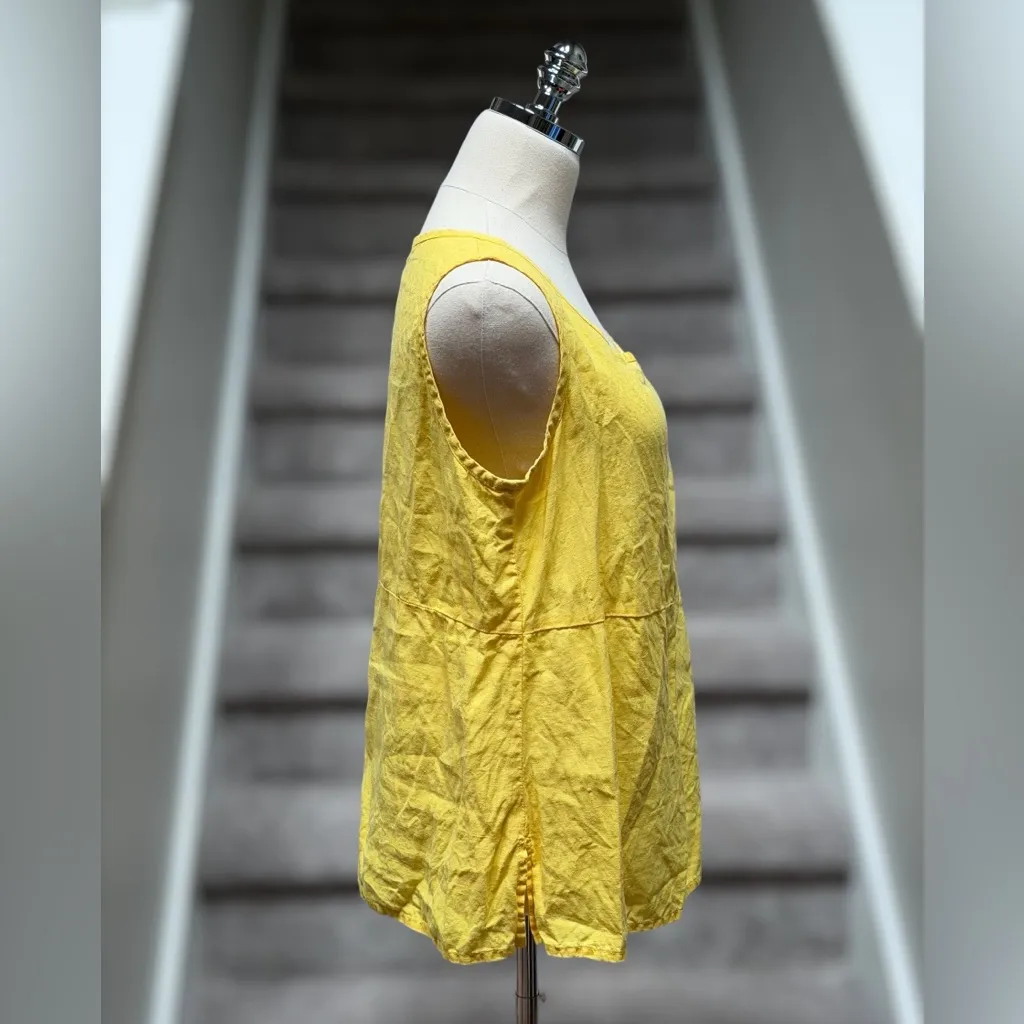 FLAX 100% Linen Sleeveless A-Line Tank Top Women S Yellow Lagenlook Boho Cottage - Image 3