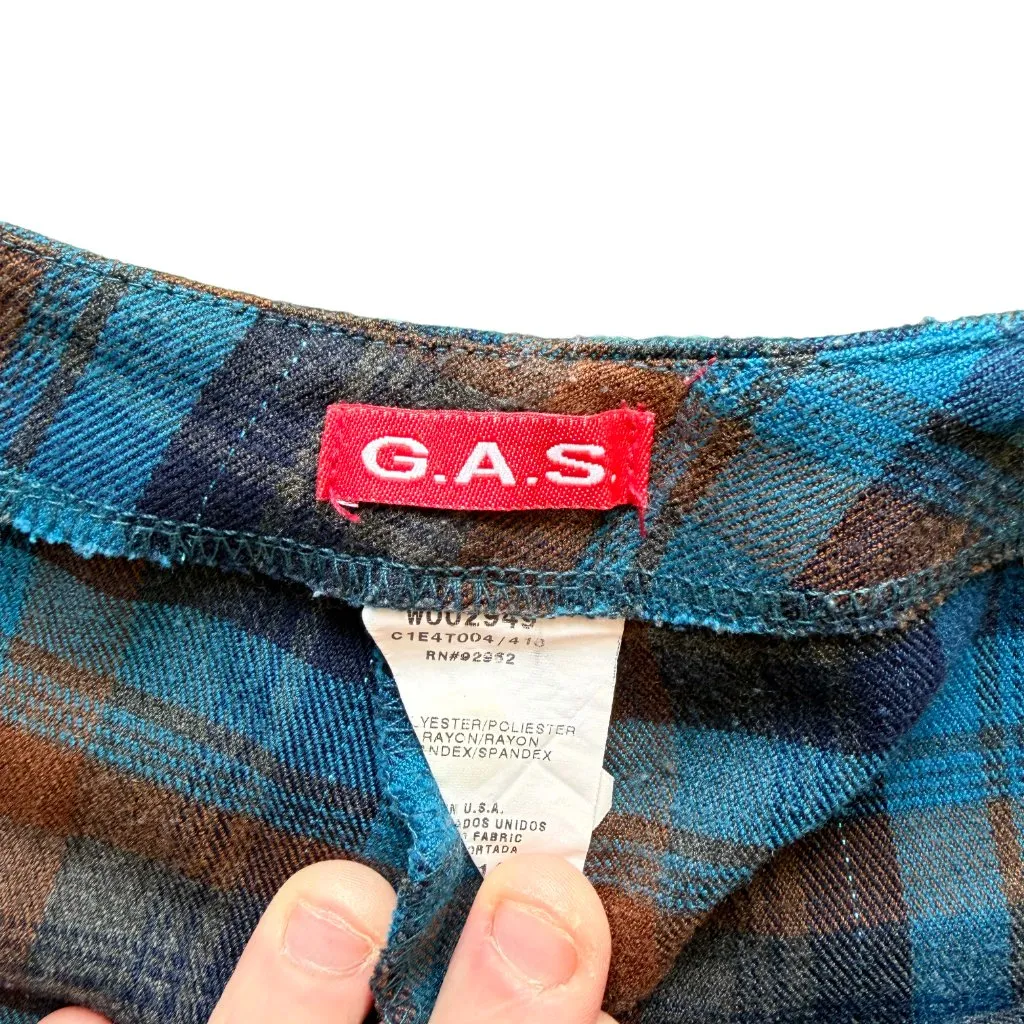 G.A.S. Y2K Blue Rust Plaid Stretch Flare Pants Girls 14 Fits Women XS Size 0 - Image 3