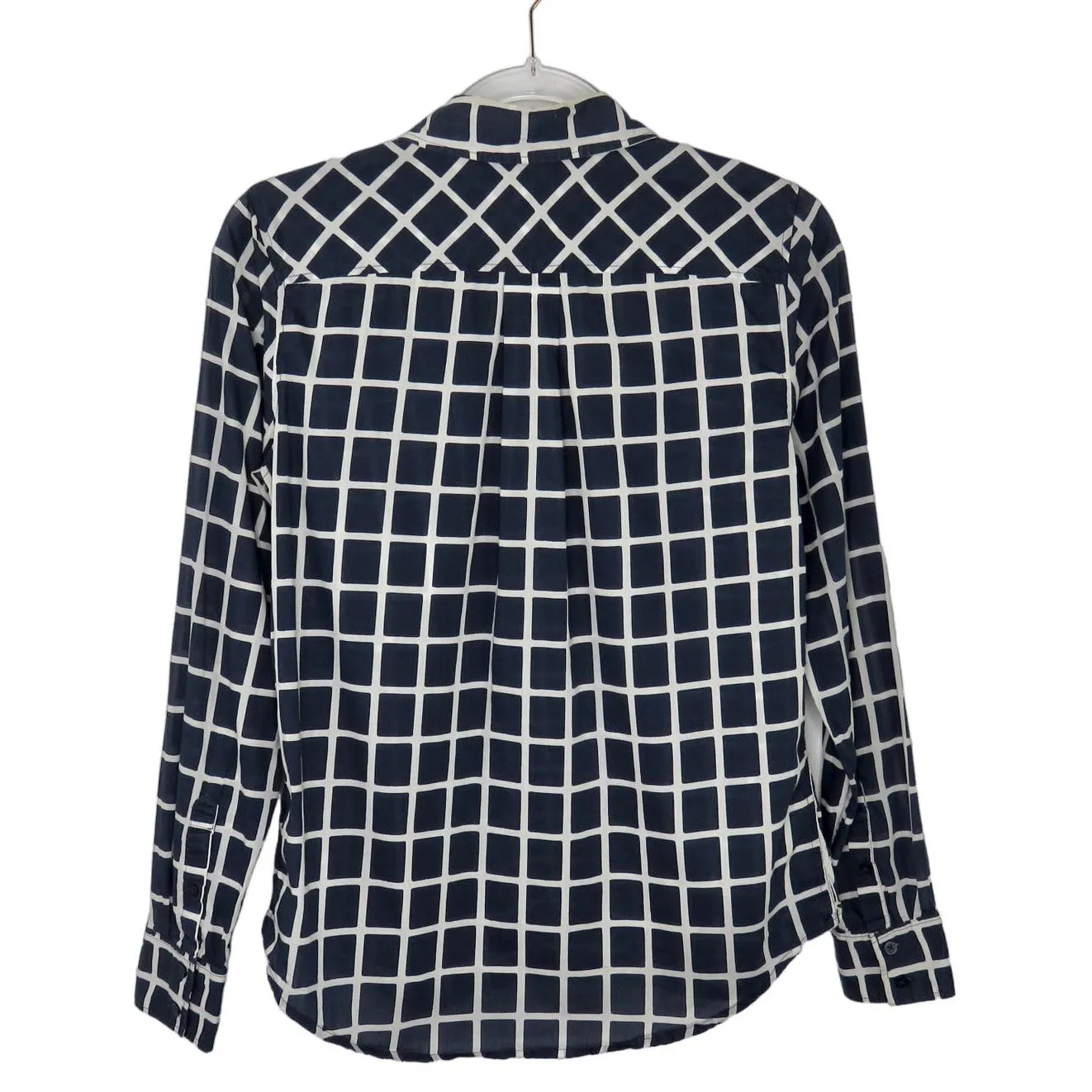 Tommy Hilfiger  Navy Blue Grid Block Checkered Button Down Shirt Women's Small - Image 3