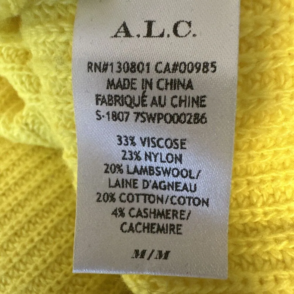 A.L.C. Women Ribbed Knit V-Neck Pullover Sweater Size M Bright Yellow Wool Blend - Image 7