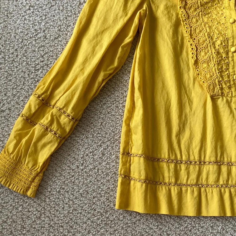 J. Crew Embroidered Blouse Frilled Ruffled Shirt Tunic Yellow Size 2 Like NEW - Image 8