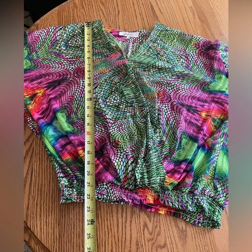Jeff Gallano Paris Mixed Print Colorful Blouse Size 1 S/M V Neck Long Sleeve - Image 4