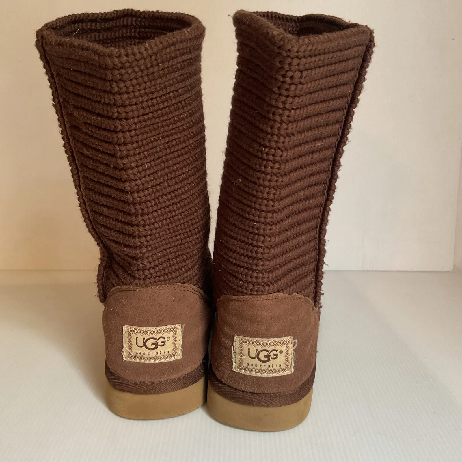 UGG Australia Brown Knit Tall Boots Women’s Size 9 Cozy Winter Slip On - Image 5