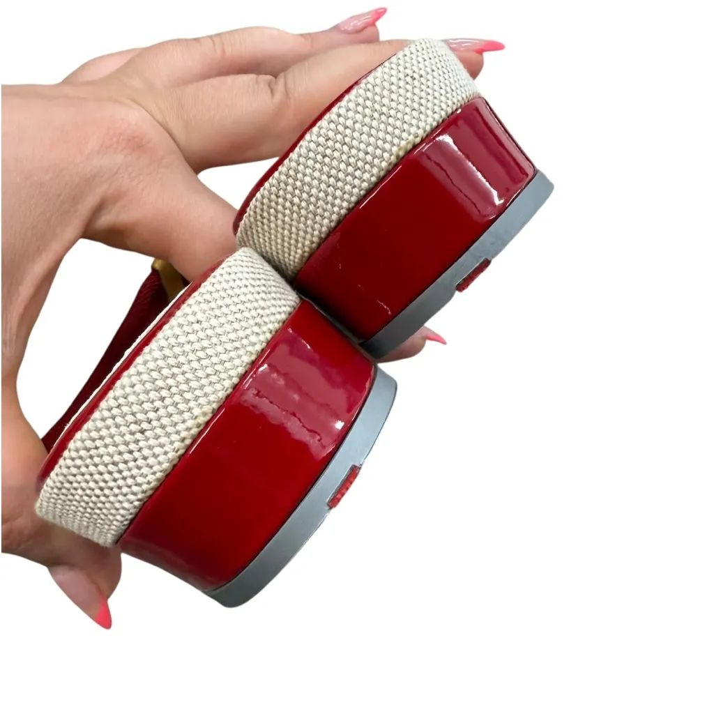 Prada Women’s 8 Chunk Heel Flip Flip Sandal Red Yellow Stripe Coastal Preppy NWT - Image 6