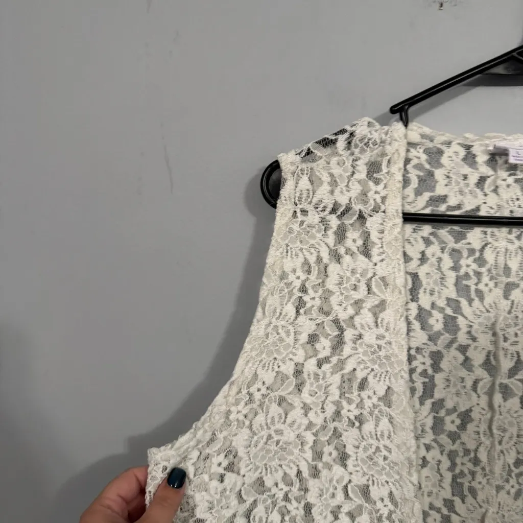 Lularoe White Lace Joy Open Front Duster Length Vest Women's Size Large / 14 -16 - Image 4