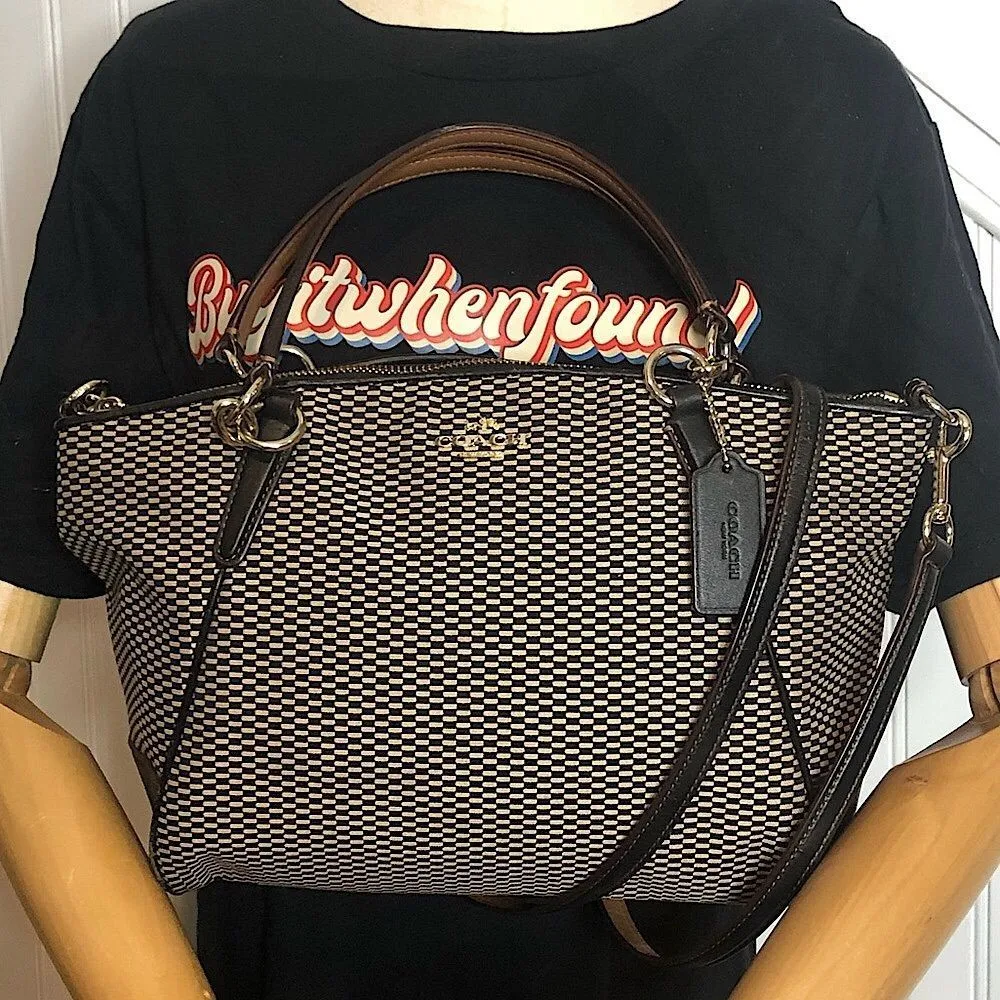 Coach Legacy Black with Cream Jacquard and Leather Color Block Shoulder Bag Tote - Image 15