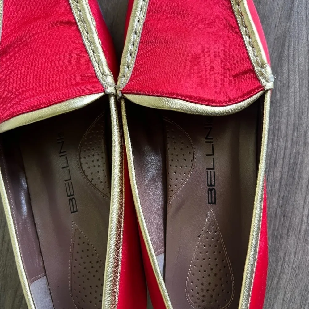 Bellini Aden Red and Gold Satin/Leather Women’s Loafer Size 8.5 Wide #772 - Image 7