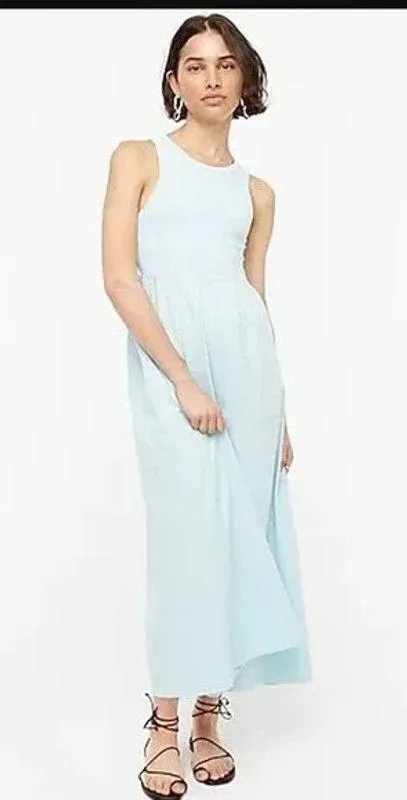 J. Crew Sleeveless Lightweight Knit Tank Maxi Dress Boat Neck XXS Azure Blue - Image 12
