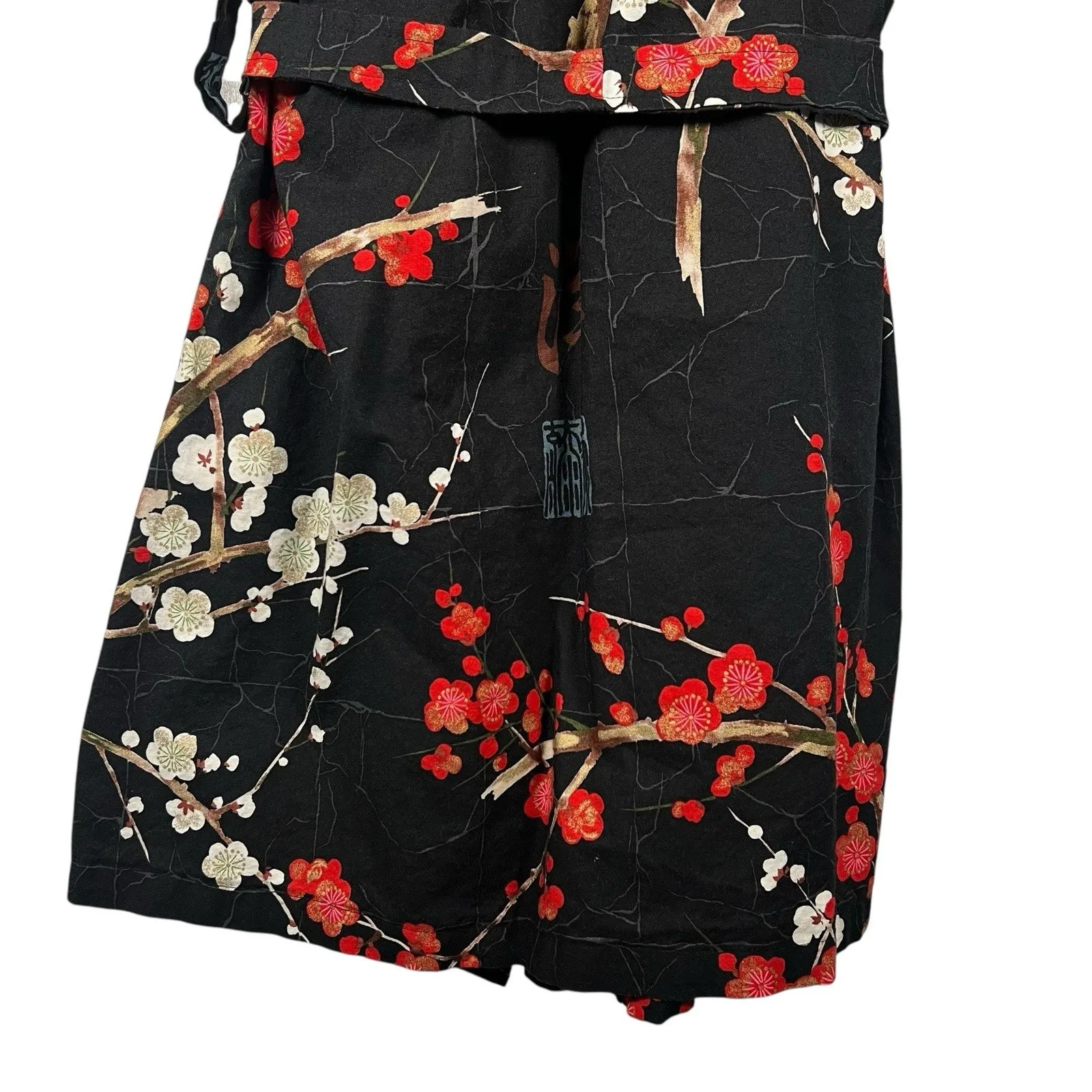 Black Japanese Cherry Blossom Print Short Robe With Belt Size Small/Medium - Image 9