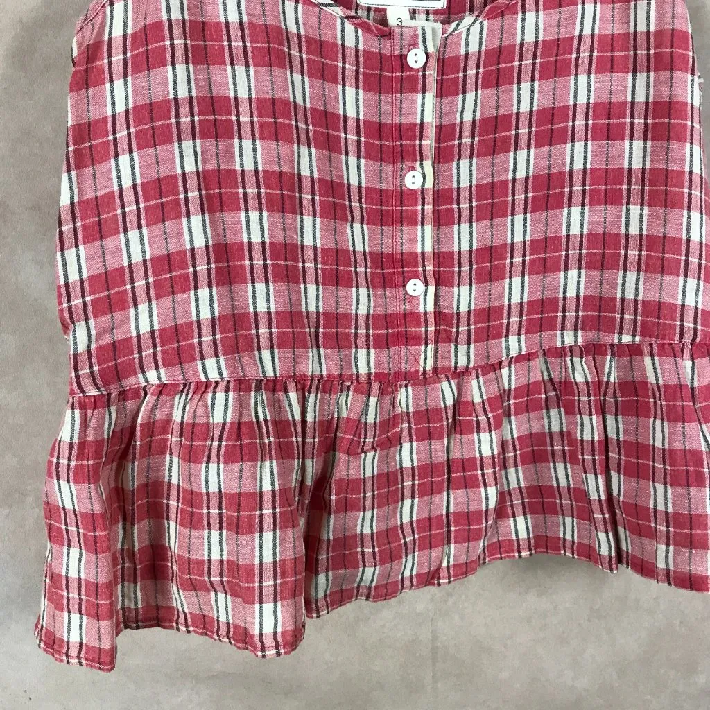 CURRENT/ELLIOT Linen Plaid Peplum Tank Top NEW Size 3 (Large) Red - Image 4