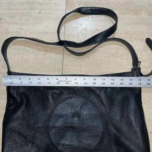 Tory Burch Pebbled Leather‎ Large Crossbody HOBO Bag TOTE Black Perforated Logo - Image 3