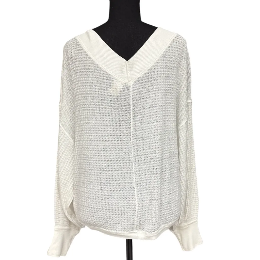Free People We The Free South Side Thermal Top White Oversized Waffle Knit XS - Image 4