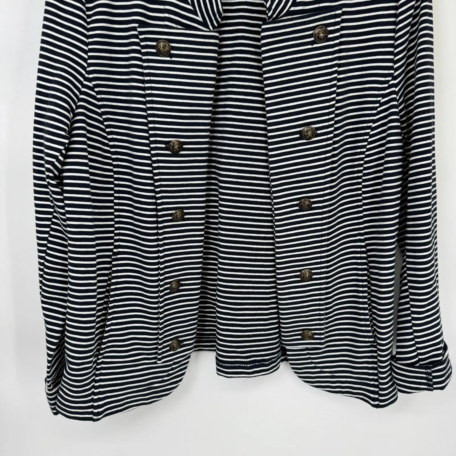 Tommy Hilfiger Military Nautical Blazer Jacket Womens M Navy White Stripe Preppy - Image 3