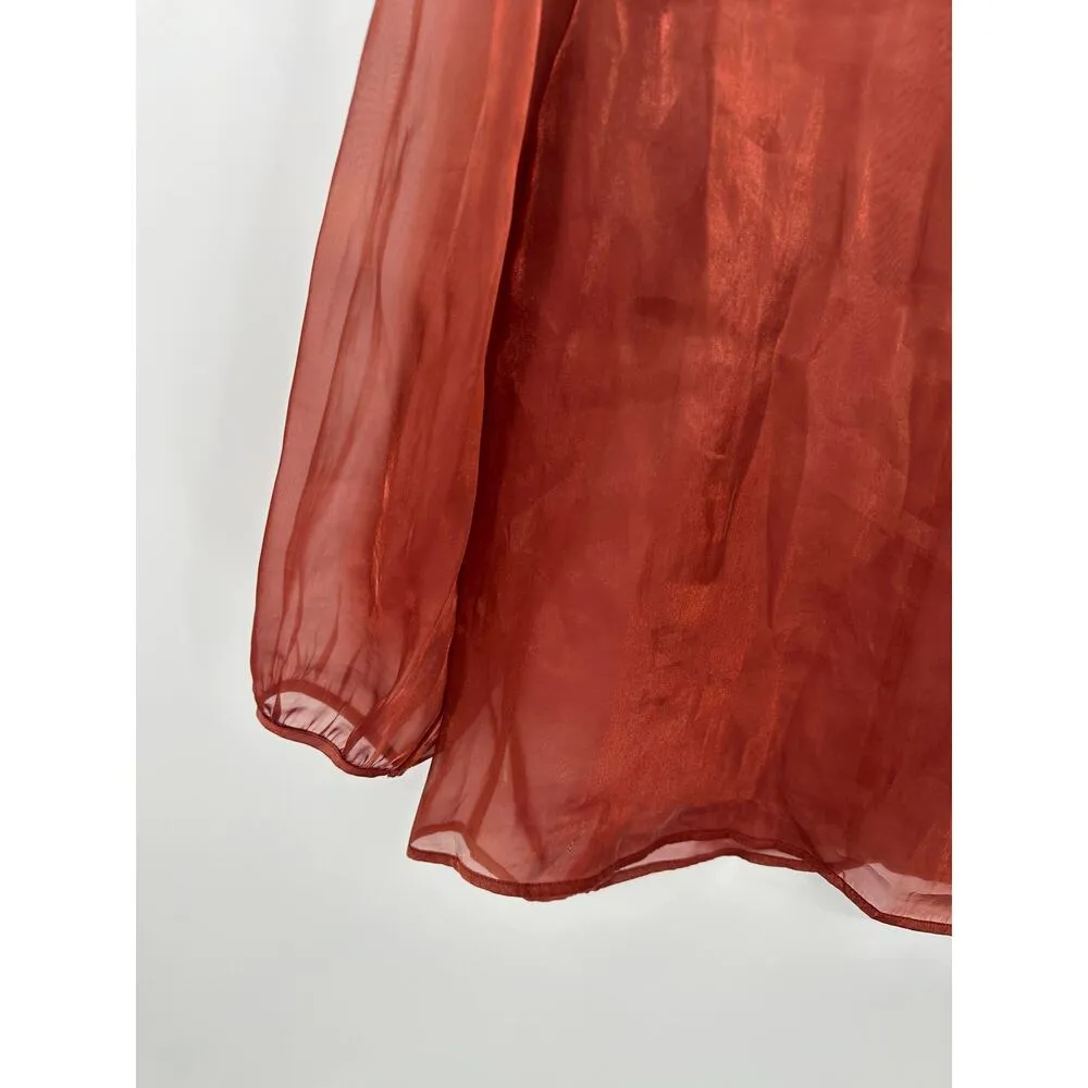 Banana Republic Factory Top Women SMALL Burnt Orange Long Sleeve Semi Sheer - Image 3