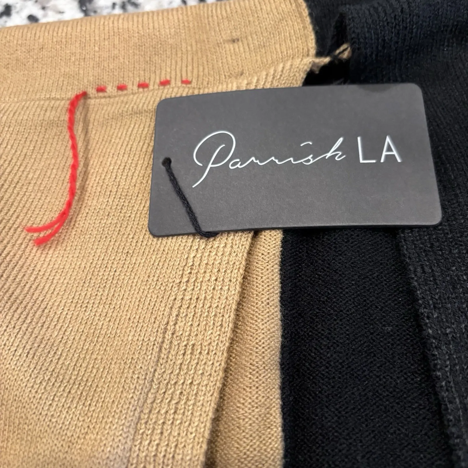 Parrish LA Geometric Knit Poncho Black Tan Camel Acrylic One Size New With Tags - Image 8