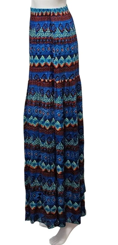 New Directions Blue & Red Aztec Print Peasant Maxi Skirt Size Small - Image 2
