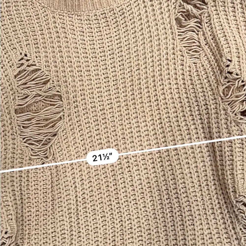 POL  tan distressed ripped chenille pullover sweater - Image 3