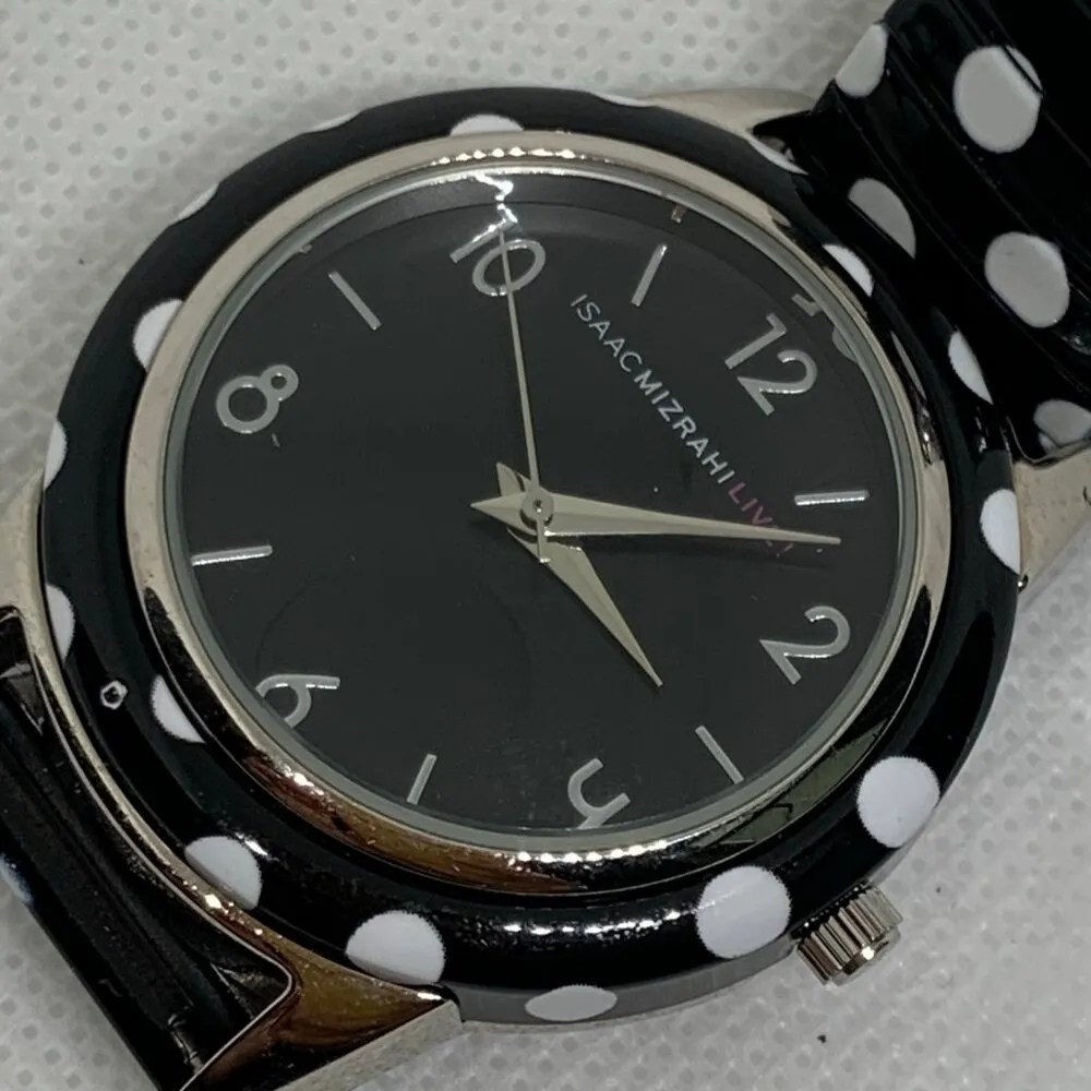 Isaac Mizrahi Live Watch Women 38mm two Tone White Polka Dot size 7” running - Image 3