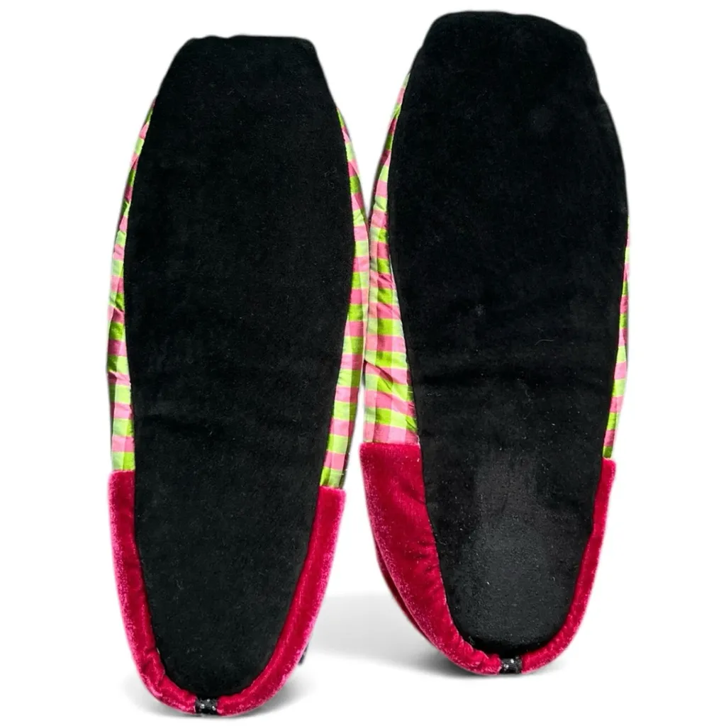 Goody Goody Colorful Plaid Slippers with Pom Poms velvet whimsical comfortable Red Size XL - Image 5