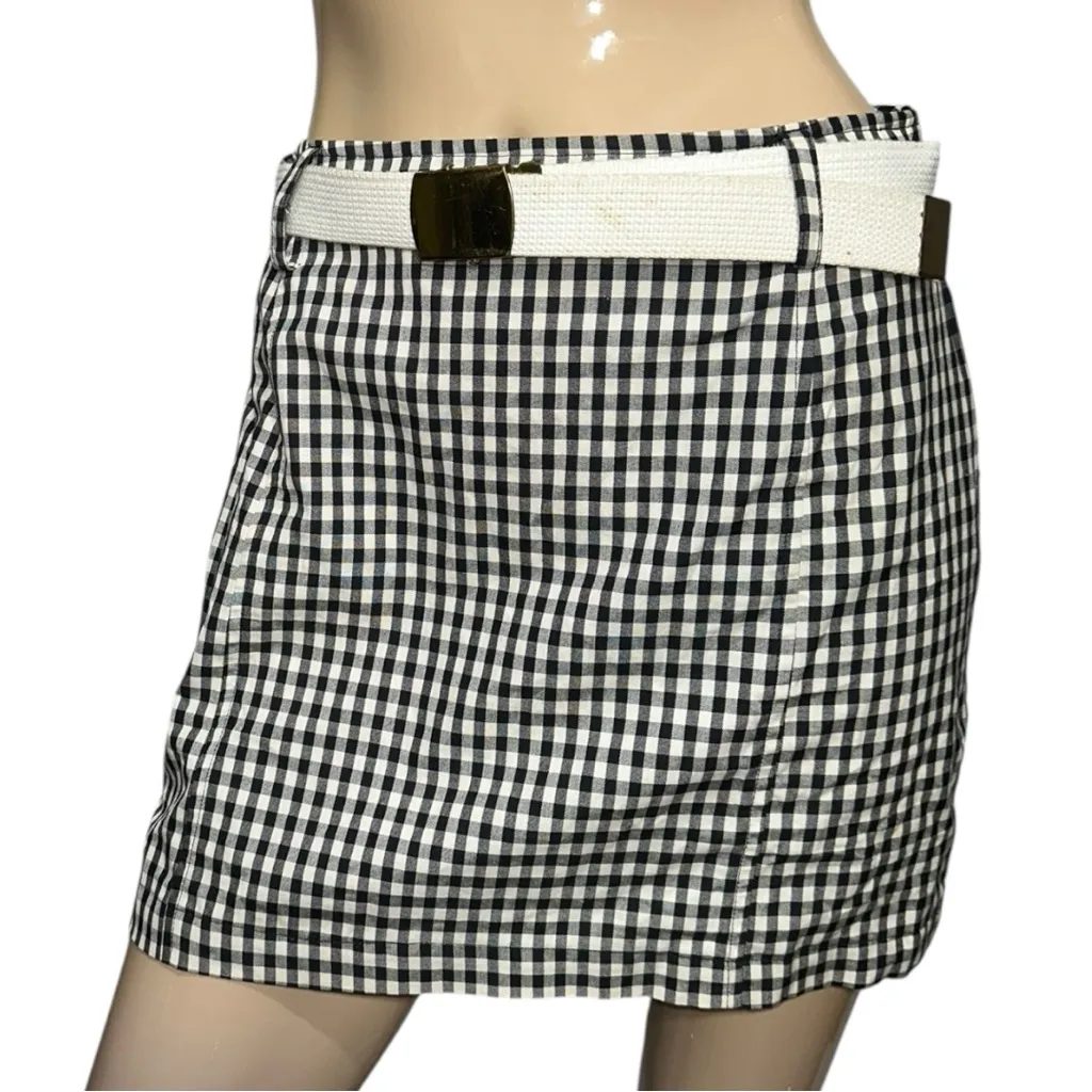 Ralph Ralph Lauren Vintage Women’s Size 6 Black White Check Belted Mini Skirt - Image 2