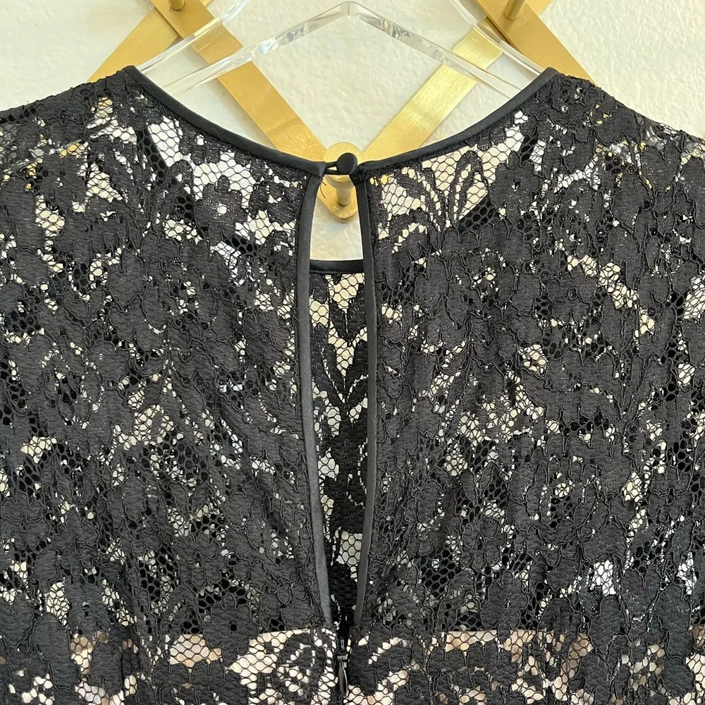 Maggy London Black Lace Illusion Midi Cocktail Dress 4 - Image 3