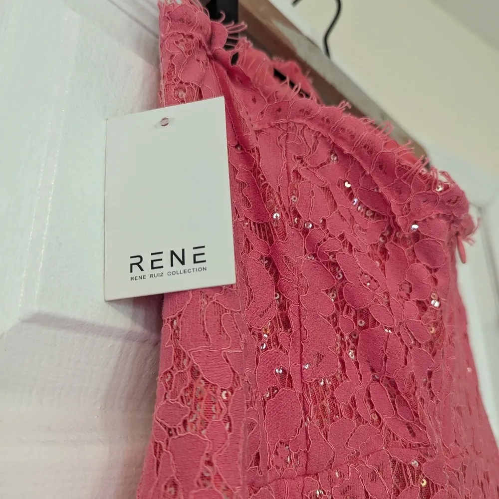 New Rene Ruiz Prom Dress Strapless Sweetheart Lace Gown Sequins Formalwear Pink Size 6 - Image 9