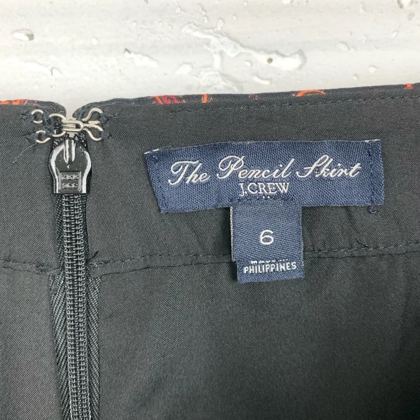 J.Crew Womens Pencil Skirt Paisley Black Pink Back Zip Stretchy Cotton Size 6 - Image 3