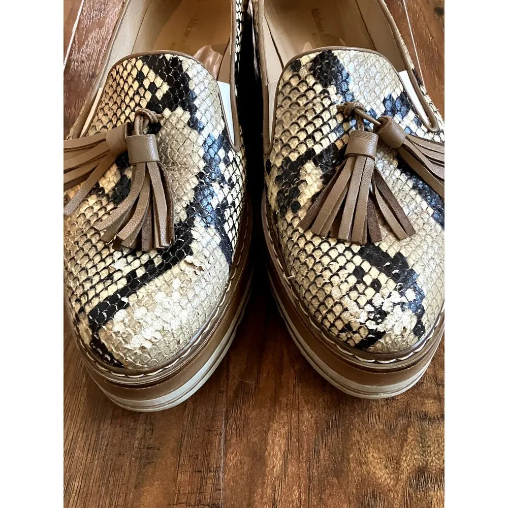 MICHELE LOPRIORI Cassidy Loafer Shoes Snake CHUNKY PLATFORM PREPPY Size 38 8 Tan - Image 7