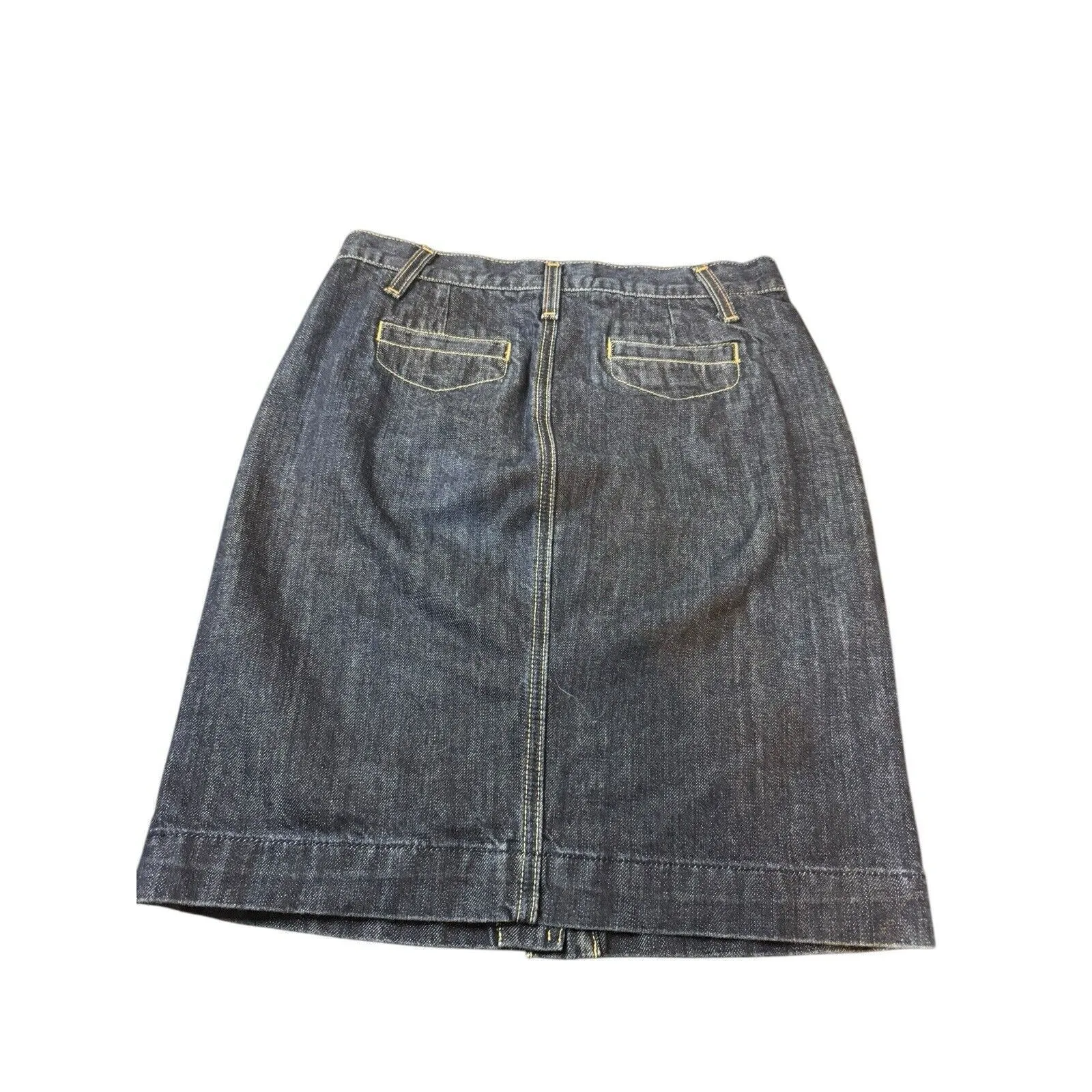 Vintage J CREW  Denim Jean Pencil Straight Stretch Dark Wash Skirt Size 2 Button - Image 2