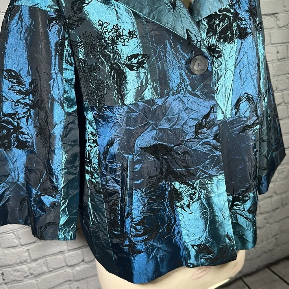 Susan Graver one button Teal Black Velvet evening light Jacket Blazer Medium NEW - Image 13