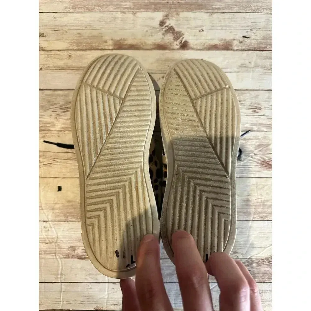 Sky Step Leopard Animal Print Platform Sneakers Size 6 Faux Fur Trendy Laces Brown - Image 8