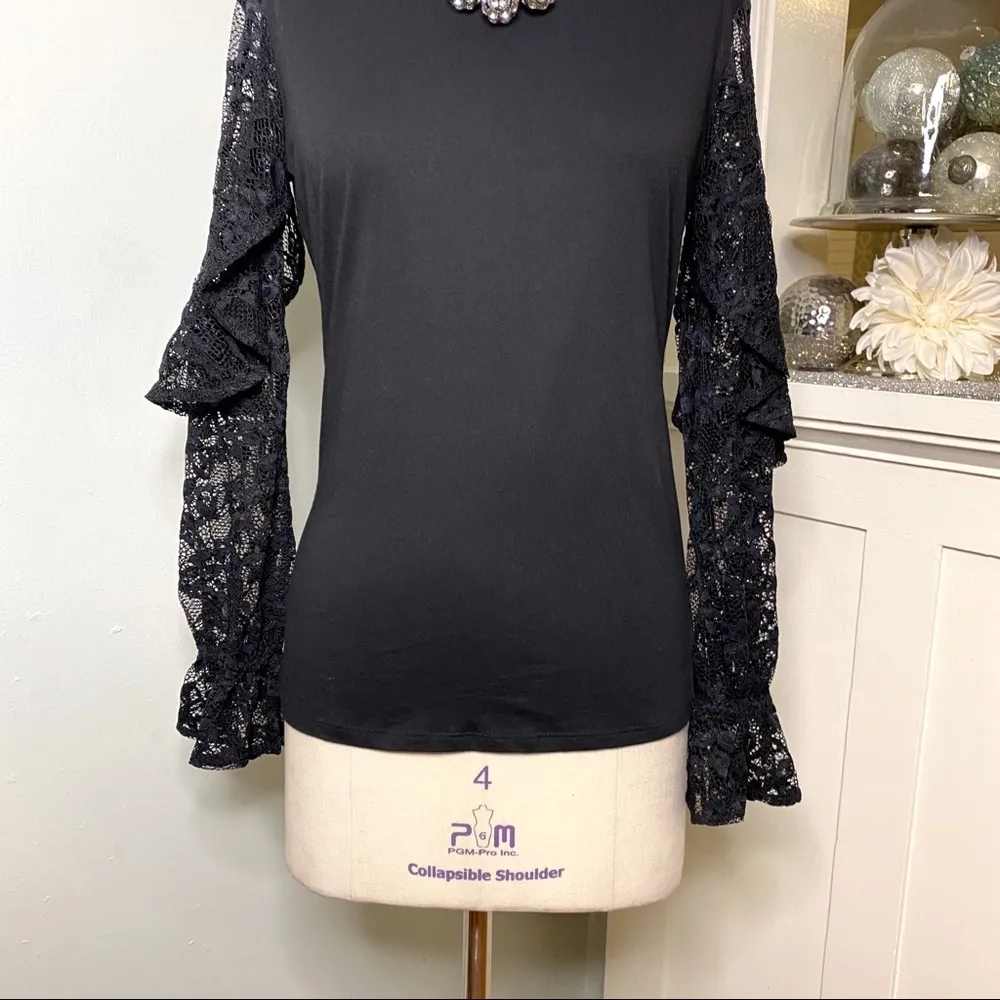 Stella and Dot Black Lace Long Sleeve Blouse XS - Image 7
