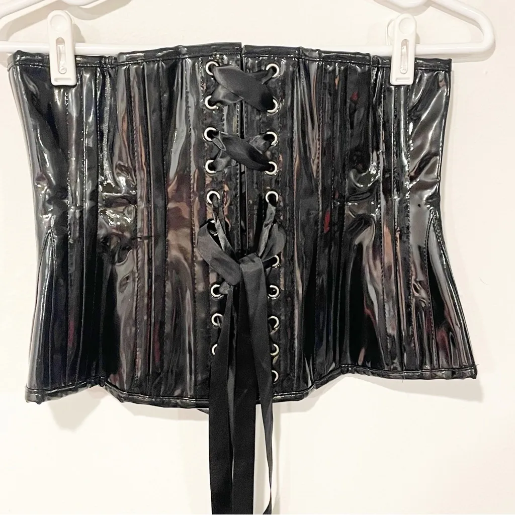 Corset Story 30” BLACK PVC CLASSIC UNDERBUST WAIST TRAINER WITH HIP GORES‎ Size undefined - Image 6