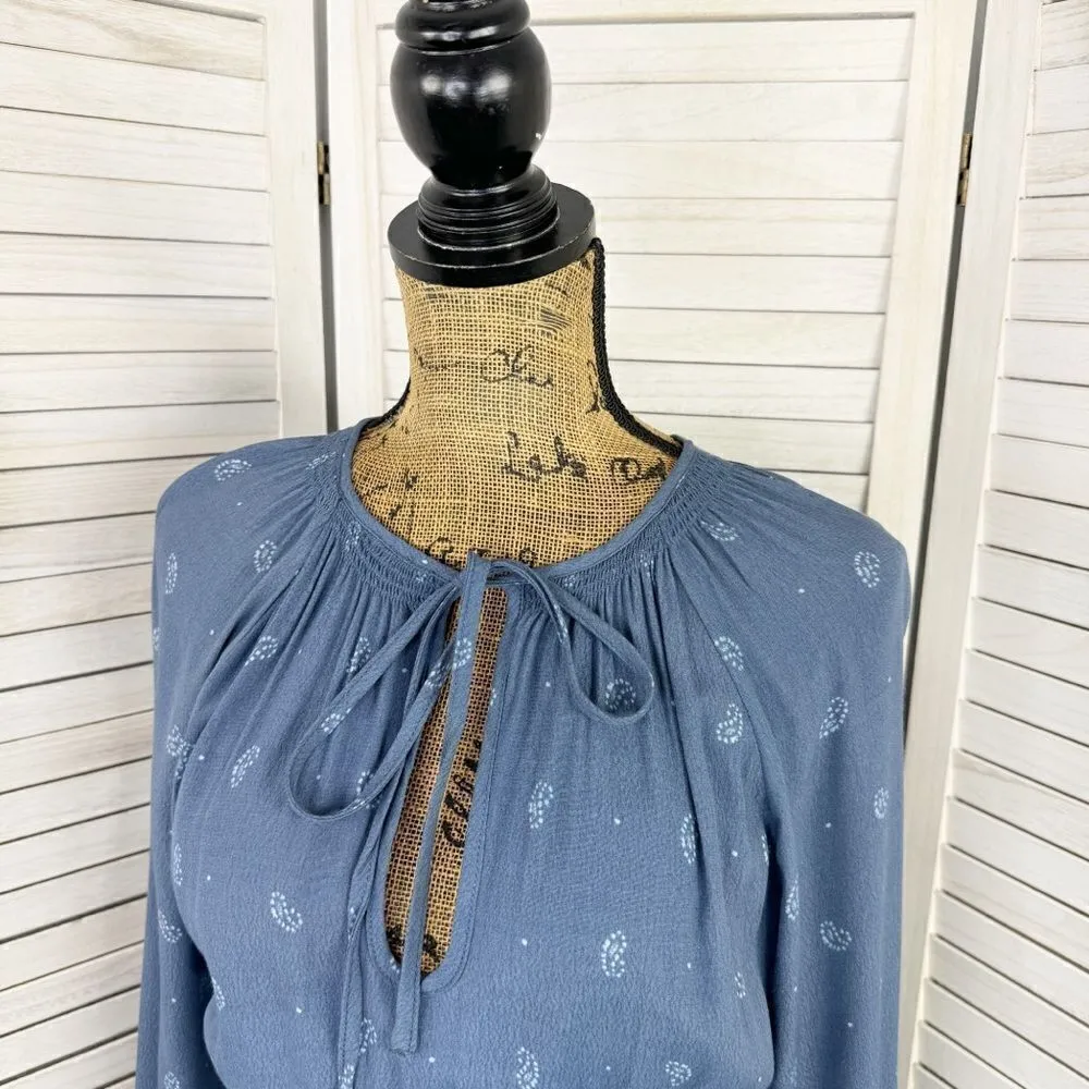 Urban Outfitters Reese Midi Dress Paisley Tiered Smocked Blue Small Long Sleeve - Image 8