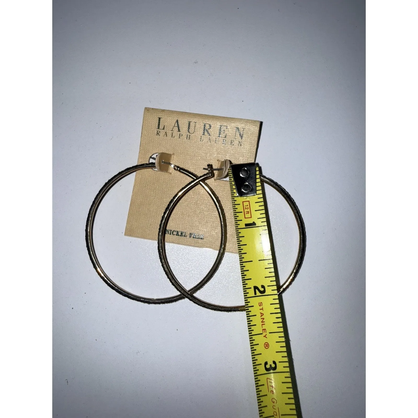 Lauren Ralph Lauren Gold Tone Hoop Earrings Pavé Crystals - Image 5