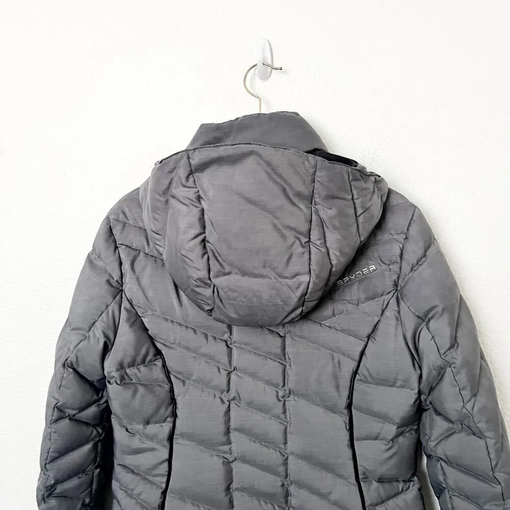 Spyder [] Gray Timeless Long Down Filled Hooded Puffer Jacket Winter Coat Small S - Image 4