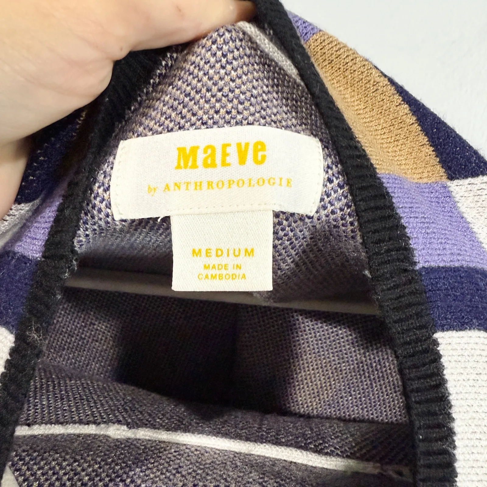 Maeve Anthropologie Mock Neck Sweater Top Square Print Purple Tan S Size M - Image 3