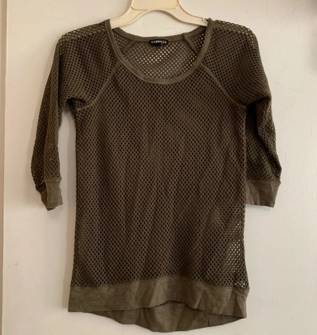 EXPRESS Olive Open Knit Netted Sweater - Image 6