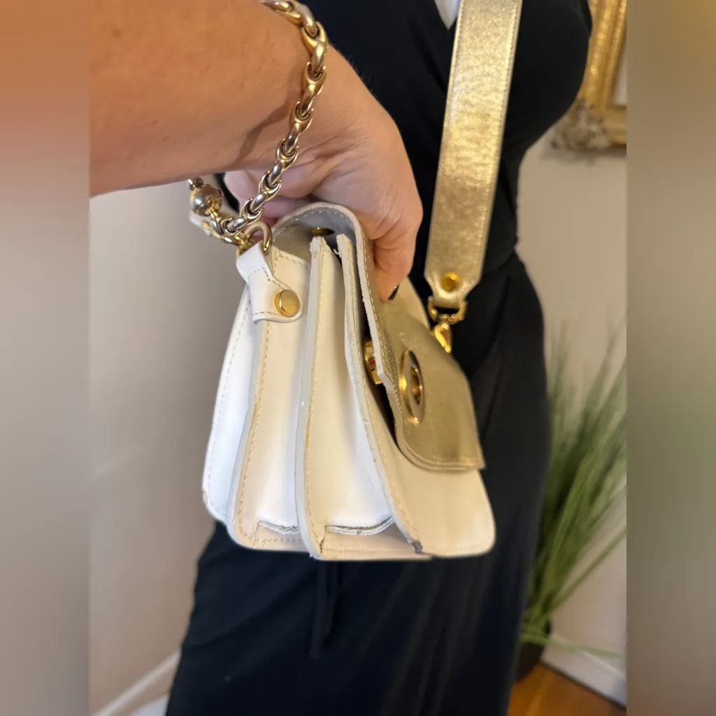 Vittoria Napoli Italy Leather Purse Bag Crossbody Gold Ivory EUC - Image 8