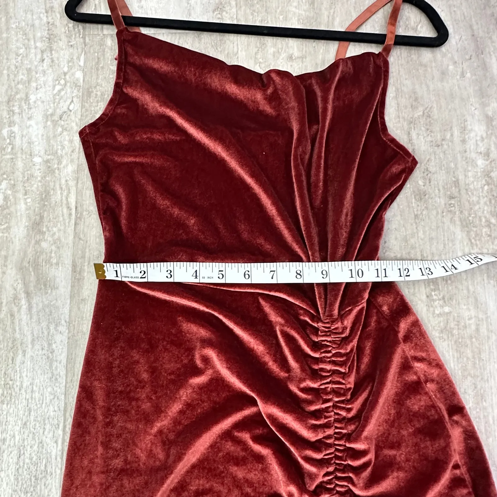 Joyfolie Mia Joy Rust Ruched velvet bodycon dress Size Small Brown - Image 8