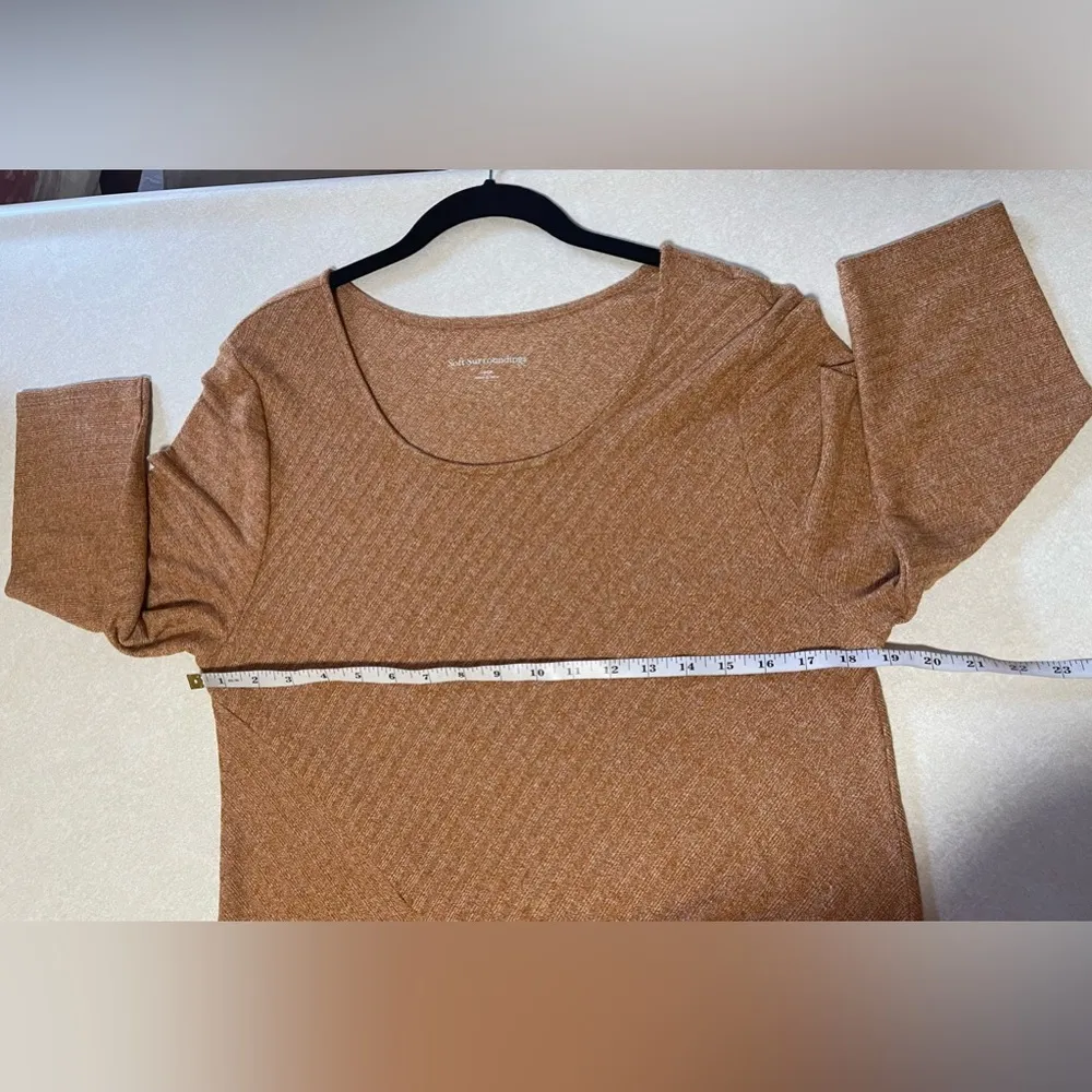 Soft Surroundings Women's 3/4 Sleeves Maxi Ribbed Stretchy Dress Tan Rust Size L - Image 10