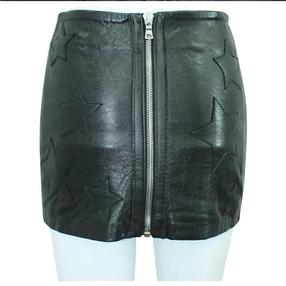 Reformation black genuine butter soft  leather star skirt size 4 EDGY micro - Image 8