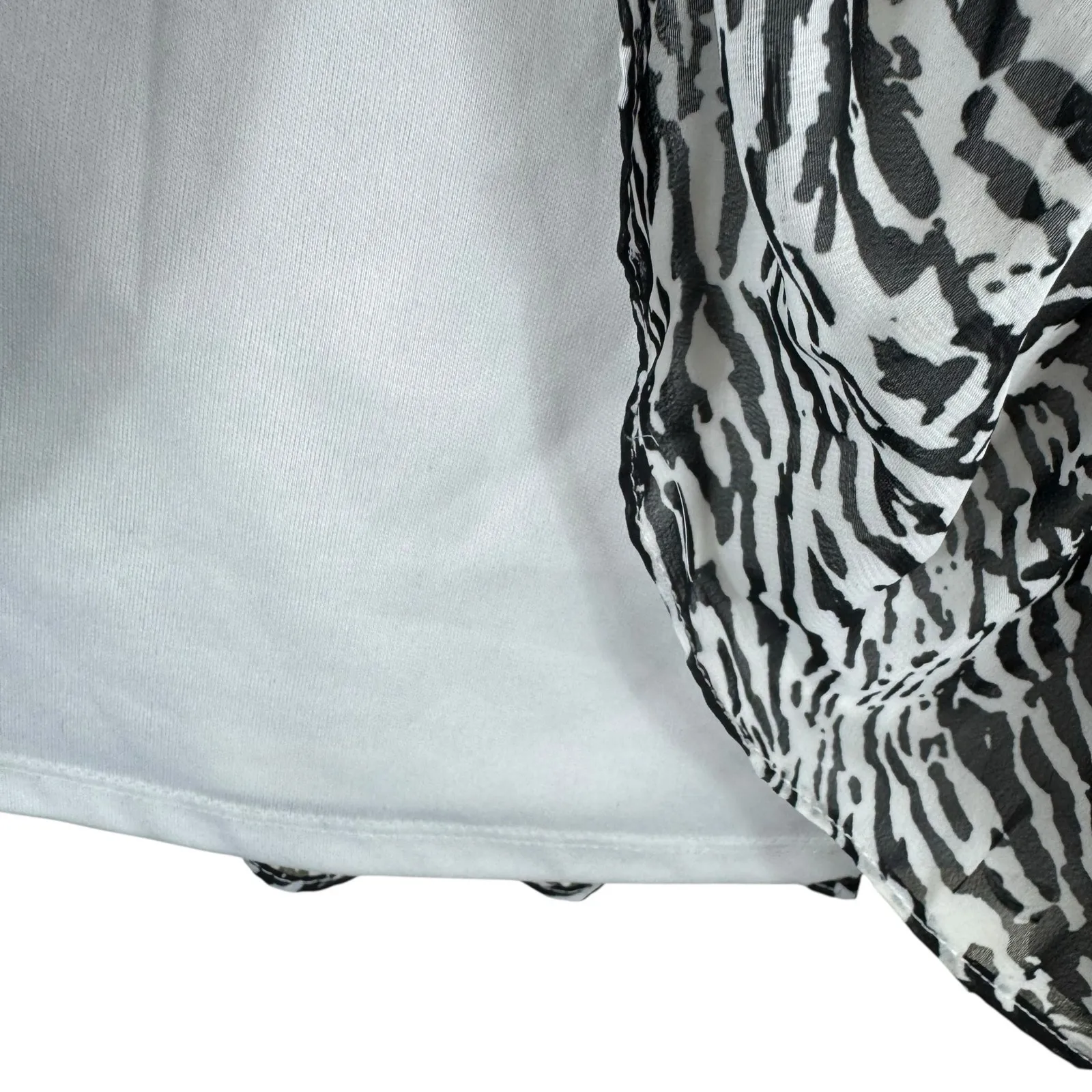 Nine West Black White Zebra Print Square Neck Smoked Lined Long Sleeve Blouse L - Image 5