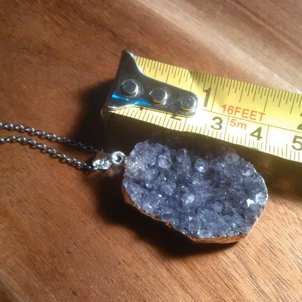 Amethyst Geode Silvertone Pendant Necklace - Image 3
