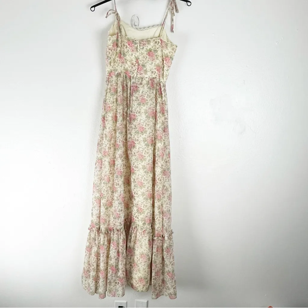 Floral Lace Trim Tie Should Straps Back Zipper Maxi Dress 7/8 - Image 2