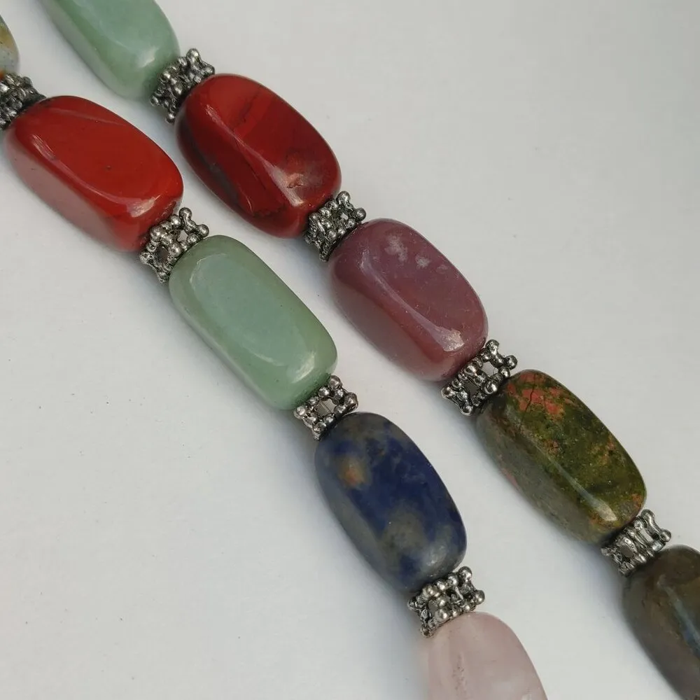 Multicolor Gemstone Beaded Necklace With Silver Accents Adjustable Chain - Image 5