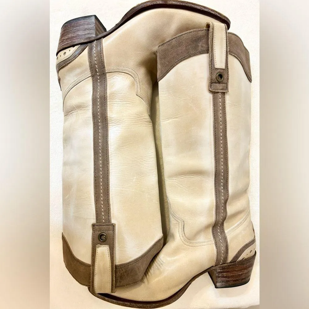 Sendra Handmade Leather Cowboy Boots in Cream and Brown Size 6.5 - Image 7