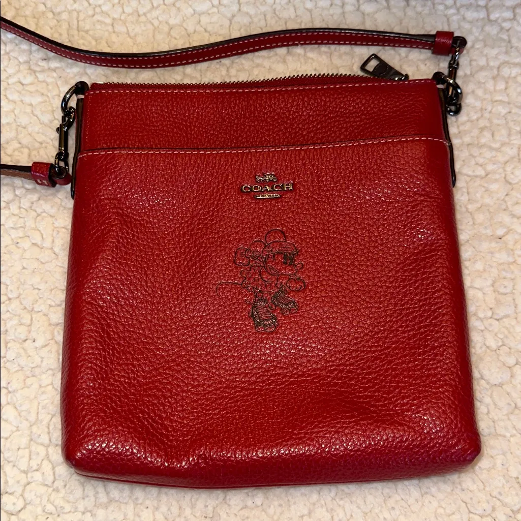 Coach x Disney Collab Red Pebble Leather Crossbody Bag - Image 3