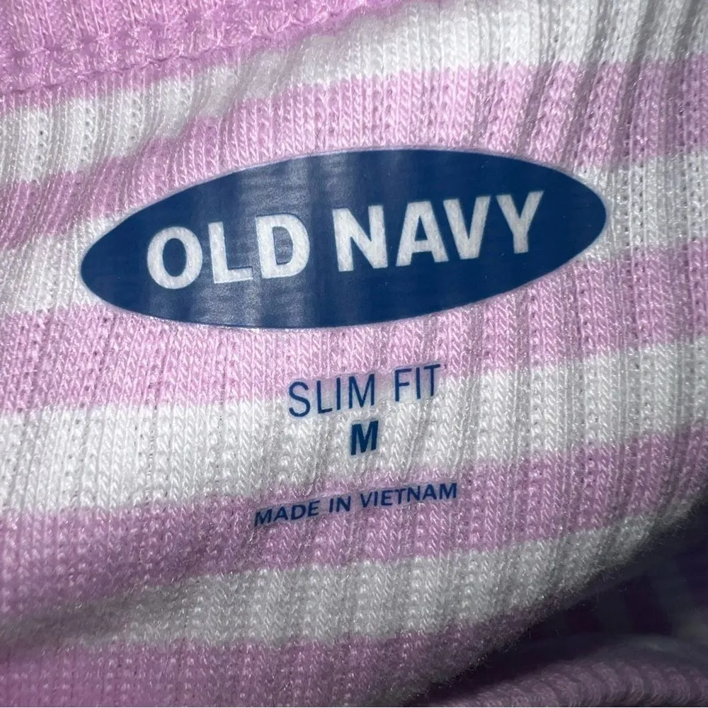 Old Navy Pink and White Striped Slim Fit Tank Top with Square Neckline Size M - Image 9